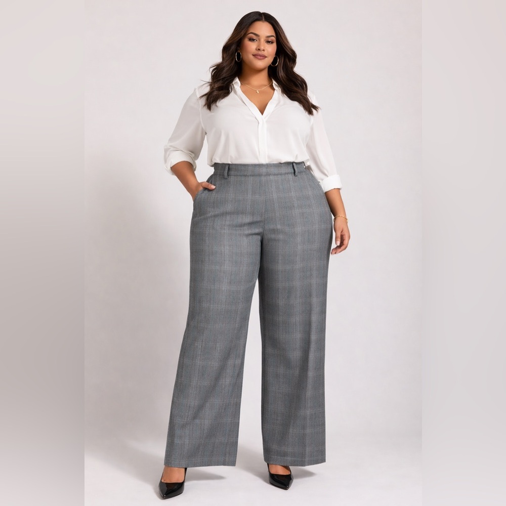 Lane Bryant Lena moderately curvy fit wide leg trousers charcoal, grey color